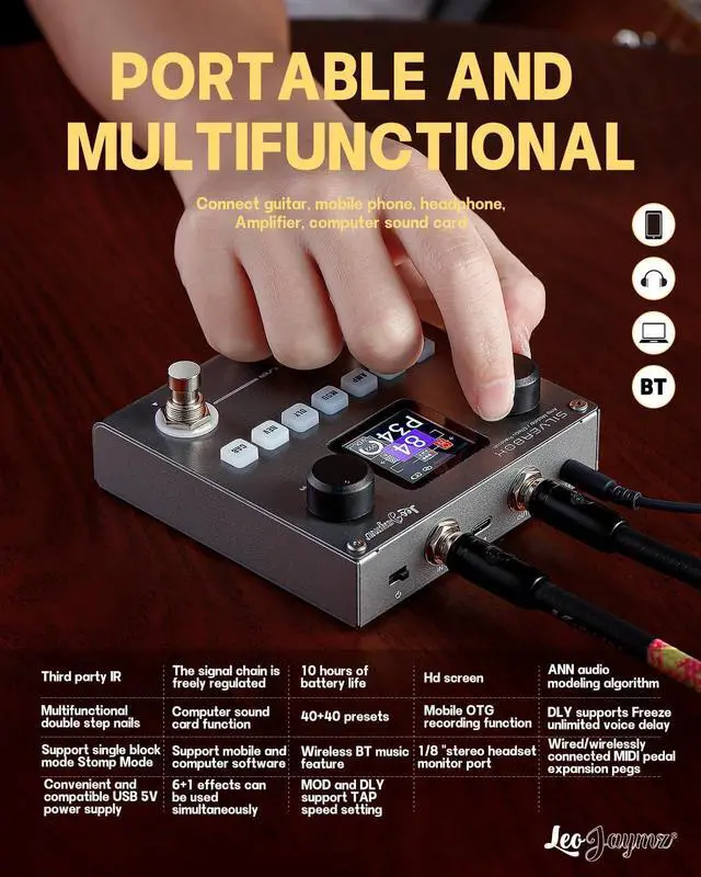 Alt view image 3 of 7 - Portable Multi-Effects Guitar/Bass Amplifier Modeler Effects Processor with 6 Effects Modules, 80 Editable Presets & Rechargeable Battery