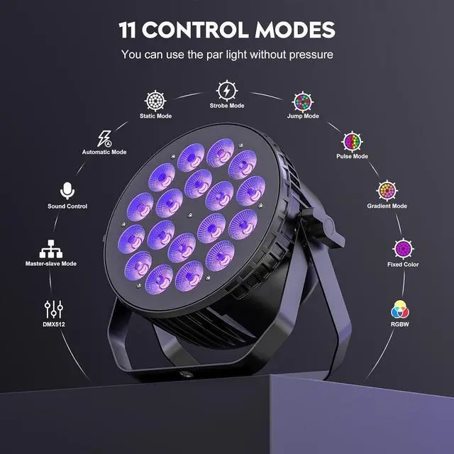 Alt view image 5 of 7 - 180 W Stage Par Lights, RGBW 4-in-1 LED Par Can Light with DMX512 Sound Activated Controlled Aluminum Uplights, Stage Lights for Parties Wedding Festival Events Church
