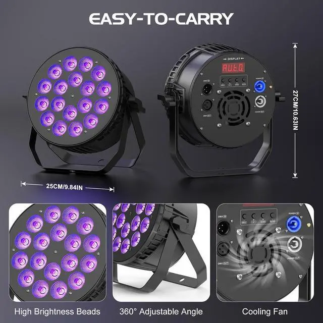 Alt view image 6 of 7 - 180 W Stage Par Lights, RGBW 4-in-1 LED Par Can Light with DMX512 Sound Activated Controlled Aluminum Uplights, Stage Lights for Parties Wedding Festival Events Church