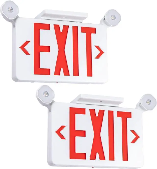 Main image of Gruenlich Red Exit Sign with Emergency Lights, 2 Adjustable LED Heads and Backup Battery, UL 924, AC 120/277V, Commercial Hardwired Exit Light for Business, 2 Pack