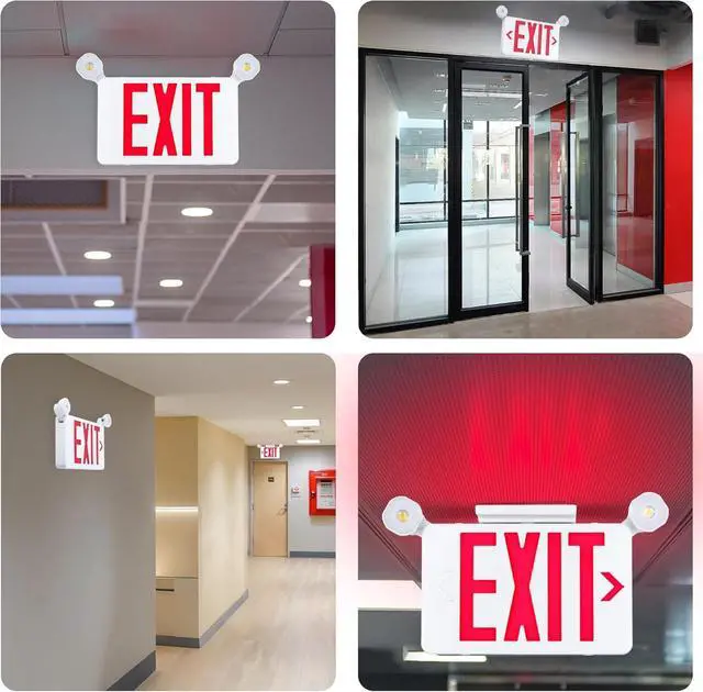 Alt view image 6 of 6 - Gruenlich Red Exit Sign with Emergency Lights, 2 Adjustable LED Heads and Backup Battery, UL 924, AC 120/277V, Commercial Hardwired Exit Light for Business, 2 Pack