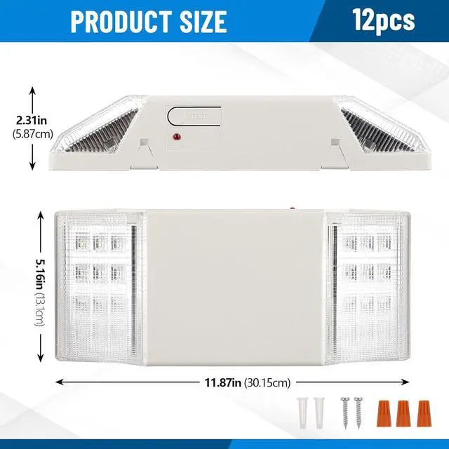 Alt view image 2 of 6 - 12 Pack LED Emergency Lights for Business with Battery Backup, Commercial LED Emergency Square Lighting Wall Mount, AC 120/277V, Hard Wired, Fire Resistant, Ul Certified