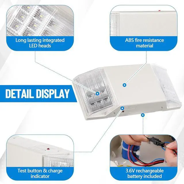 Alt view image 3 of 6 - 12 Pack LED Emergency Lights for Business with Battery Backup, Commercial LED Emergency Square Lighting Wall Mount, AC 120/277V, Hard Wired, Fire Resistant, Ul Certified