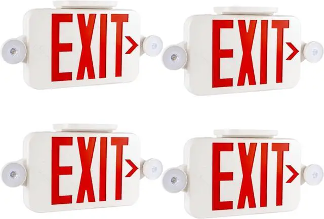 Main image of Gruenlich LED Exit Sign Combo with Emergency Lights, Adjustable Heads and Double Sided, Battery Backup, UL 924 Qualified, AC 120-277V, Commercial Emergency Exit Light for Business- 4 Pack
