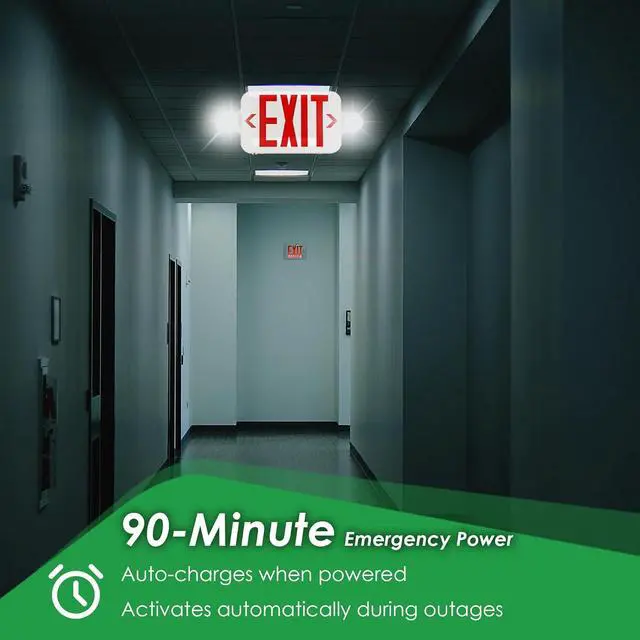 Alt view image 3 of 7 - Gruenlich LED Exit Sign Combo with Emergency Lights, Adjustable Heads and Double Sided, Battery Backup, UL 924 Qualified, AC 120-277V, Commercial Emergency Exit Light for Business- 4 Pack