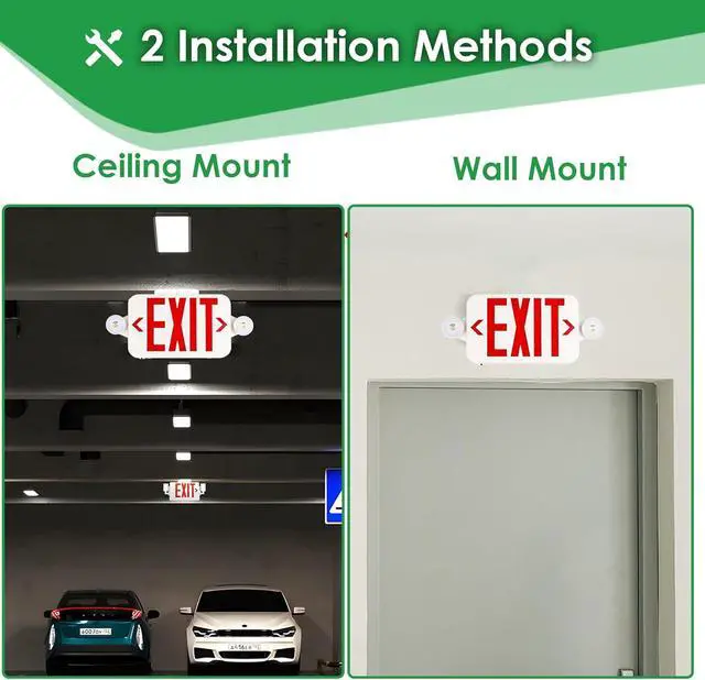 Alt view image 5 of 7 - Gruenlich LED Exit Sign Combo with Emergency Lights, Adjustable Heads and Double Sided, Battery Backup, UL 924 Qualified, AC 120-277V, Commercial Emergency Exit Light for Business- 4 Pack