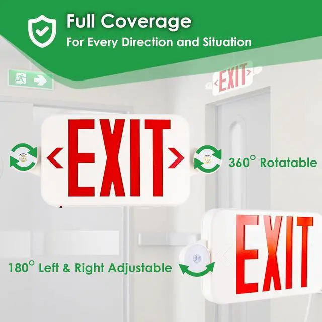 Alt view image 6 of 7 - Gruenlich LED Exit Sign Combo with Emergency Lights, Adjustable Heads and Double Sided, Battery Backup, UL 924 Qualified, AC 120-277V, Commercial Emergency Exit Light for Business- 4 Pack
