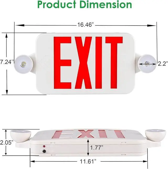 Alt view image 7 of 7 - Gruenlich LED Exit Sign Combo with Emergency Lights, Adjustable Heads and Double Sided, Battery Backup, UL 924 Qualified, AC 120-277V, Commercial Emergency Exit Light for Business- 4 Pack