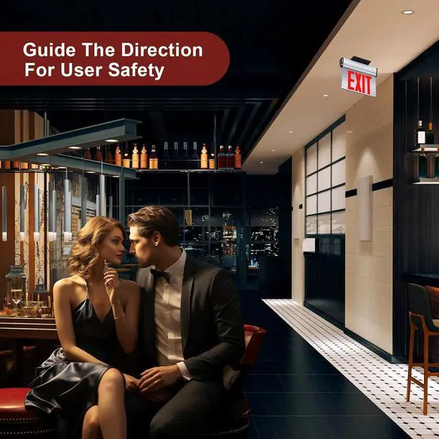 Alt view image 5 of 6 - Led Edge-Lit Exit Sign ,Brushed Aluminum Housing Double-Sided Mirrored Rotating Acrylic Panel,Hardwired Emergency Exit Signs with Battery Backup, 120V-347VAC,Red Led Emergency Exit Light for Business