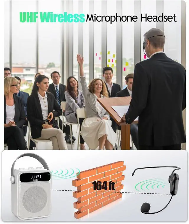 Alt view image 5 of 7 - 40W Portable Voice Amplifier with Wireless Microphone Headset,Rechargeable Bluetooth Megaphone for Teachers, Instructors, Public Speaking | Classroom, Outdoor, Meetings (Model S95)
