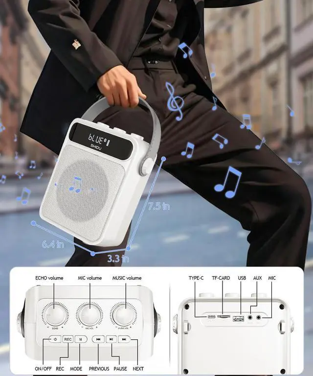 Alt view image 6 of 7 - 40W Portable Voice Amplifier with Wireless Microphone Headset,Rechargeable Bluetooth Megaphone for Teachers, Instructors, Public Speaking | Classroom, Outdoor, Meetings (Model S95)