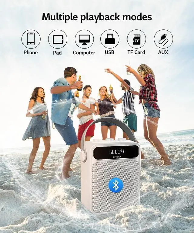 Alt view image 7 of 7 - 40W Portable Voice Amplifier with Wireless Microphone Headset,Rechargeable Bluetooth Megaphone for Teachers, Instructors, Public Speaking | Classroom, Outdoor, Meetings (Model S95)