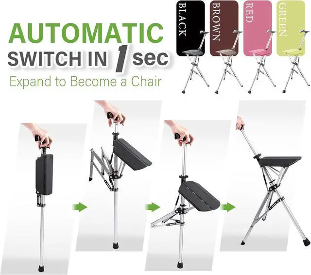 Alt view image 3 of 7 - Ta-Da Chair, Portable Trekking Hiking Pole, Folding Walking Stick with Seat, Walking Cane with Chair, Foldable Chair, Lightweight Aluminum, Easy Carry and Storage, Anti-Slip