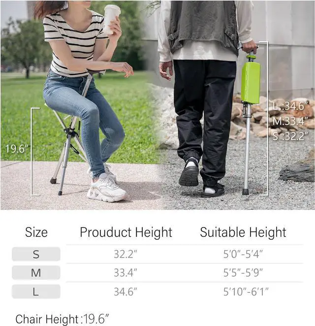 Alt view image 6 of 7 - Ta-Da Chair, Portable Trekking Hiking Pole, Folding Walking Stick with Seat, Walking Cane with Chair, Foldable Chair, Lightweight Aluminum, Easy Carry and Storage, Anti-Slip