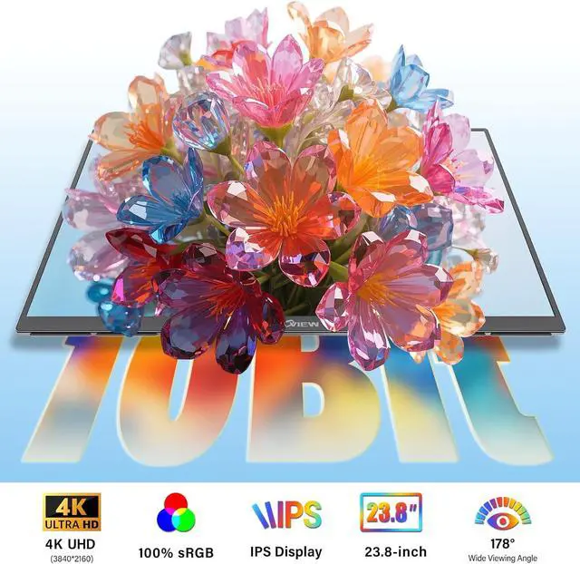 Alt view image 4 of 7 - Innoview 23.8 4K Large Portable Monitor, UHD (3840*2160) 100%sRGB IPS Speakers USB-C HDMI Work Home Second Monitor W/180°Adjustable Stand for Laptop, Desktop, Macbook, Phones, Tablet, PS5/4, Switch