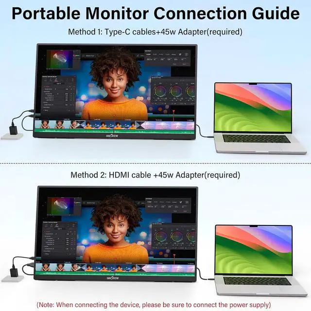 Alt view image 5 of 7 - Innoview 23.8 4K Large Portable Monitor, UHD (3840*2160) 100%sRGB IPS Speakers USB-C HDMI Work Home Second Monitor W/180°Adjustable Stand for Laptop, Desktop, Macbook, Phones, Tablet, PS5/4, Switch