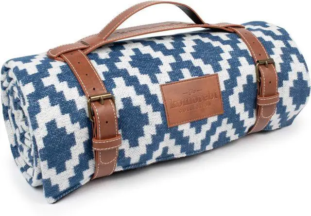 Main image of Extra Large Picnic Blanket - 78 x 59 - Waterproof Outdoor Blanket, Foldable & Portable Sandproof Beach Blanket - Blue Travel Mat with Soft Cotton & Carry Handle