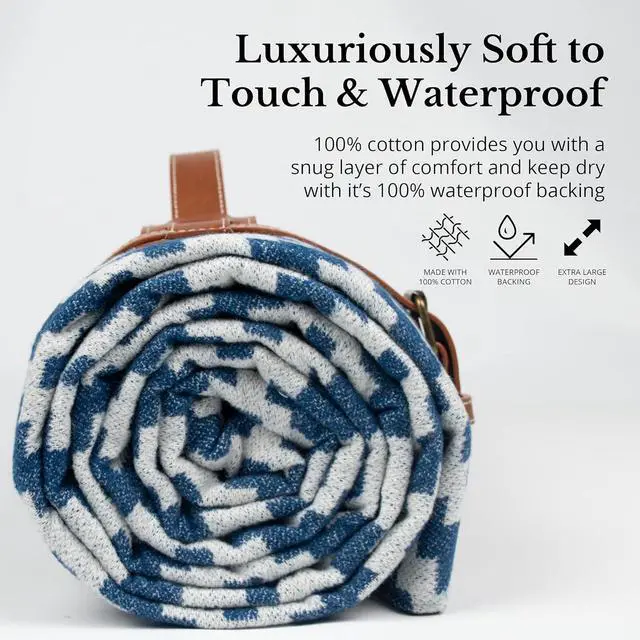 Alt view image 3 of 7 - Extra Large Picnic Blanket - 78 x 59 - Waterproof Outdoor Blanket, Foldable & Portable Sandproof Beach Blanket - Blue Travel Mat with Soft Cotton & Carry Handle