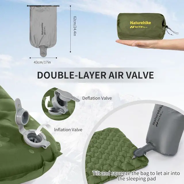 Alt view image 5 of 7 - Insulated Inflatable Sleeping Pad 27oz, 4.6R Ultralight Backpacking Sleeping Pad XL, NKTR AIR Lightweight Sleeping Mat for Camping, Hiking