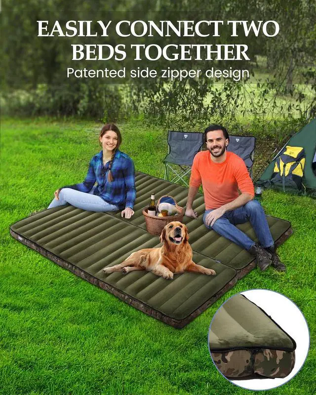 Alt view image 7 of 7 - Inflatable Sleeping Pad for Camping, Extra-Thick 4.75" Single Air Mattress with Soft Velvet Top, Machine Washable, Family Lightweight 4-Season Pad for Traveling & Hiking, Green