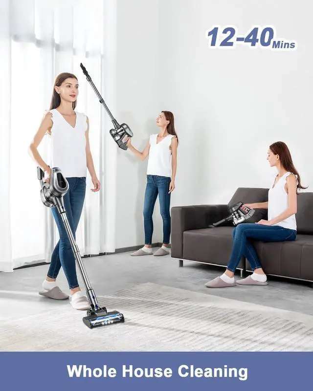 Alt view image 3 of 7 - Cordless Vacuum Cleaner with Tangle-Resistant Design, 7-in-1 Lightweight Stick Vacuum with 40Mins Runtime, Powerful Suction, Rechargeable Cordless Vacuum for Pet Hair/Carpet/Hardwood Floor