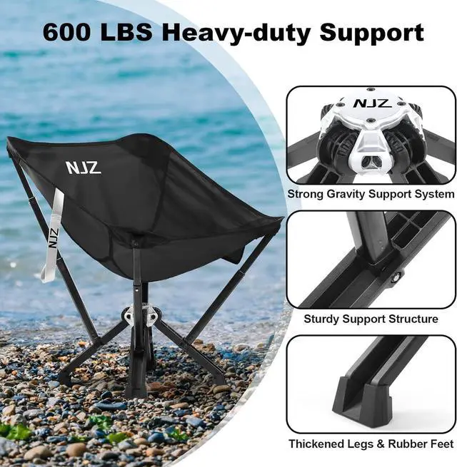 Alt view image 4 of 7 - Compact Camping Chair, Portable Comfortable Camping Chair for Adults - 600 LBS Capacity Sturdy Camping Folding Chair with Quick Setup & Carry Bag Compact Camp Chair (Black)