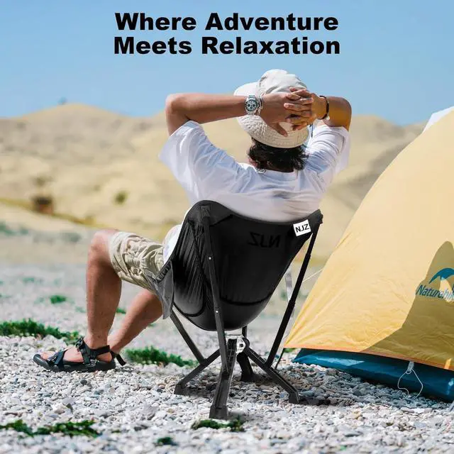 Alt view image 5 of 7 - Compact Camping Chair, Portable Comfortable Camping Chair for Adults - 600 LBS Capacity Sturdy Camping Folding Chair with Quick Setup & Carry Bag Compact Camp Chair (Black)