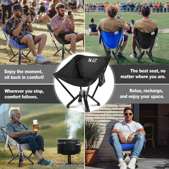 Alt view image 7 of 7 - Compact Camping Chair, Portable Comfortable Camping Chair for Adults - 600 LBS Capacity Sturdy Camping Folding Chair with Quick Setup & Carry Bag Compact Camp Chair (Black)