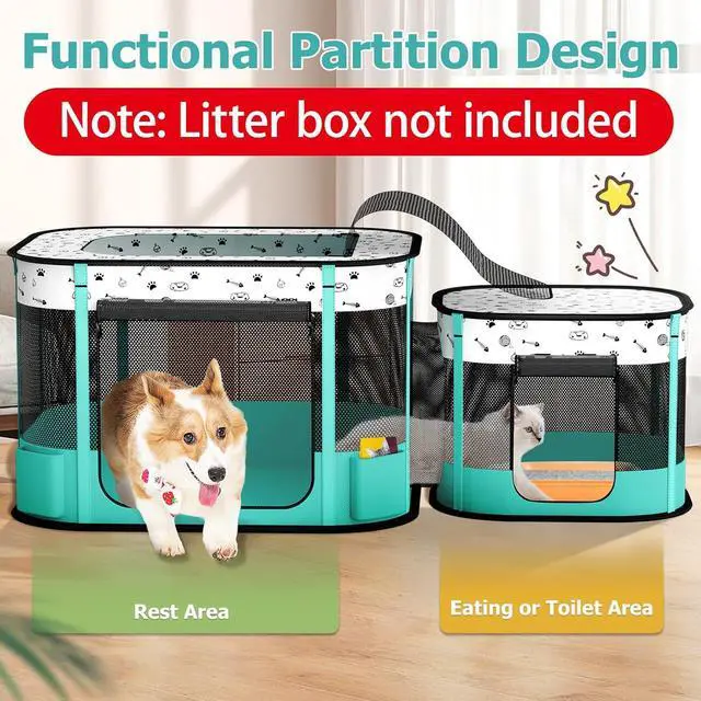 Alt view image 2 of 7 - Portable Cat Playpen, Foldable Pet Dog Playpen, for Kitten Puppy Play Pen Indoor/Outdoor, Cats Enclosure Cages Tent with Carrying Case, 600D Oxford 8-Rods, 32"x24"x22"