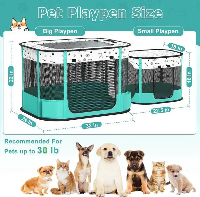 Alt view image 3 of 7 - Portable Cat Playpen, Foldable Pet Dog Playpen, for Kitten Puppy Play Pen Indoor/Outdoor, Cats Enclosure Cages Tent with Carrying Case, 600D Oxford 8-Rods, 32"x24"x22"