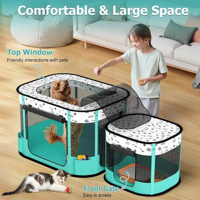 Alt view image 6 of 7 - Portable Cat Playpen, Foldable Pet Dog Playpen, for Kitten Puppy Play Pen Indoor/Outdoor, Cats Enclosure Cages Tent with Carrying Case, 600D Oxford 8-Rods, 32"x24"x22"