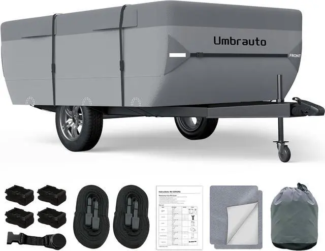 Main image of Pop Up Folding Camper Cover Upgraded 7 Layers Top Tent Trailer Cover Waterproof Extra Thick Polypropylene Breathable Ripstop Anti-UV Pop Up Folding Trailer Cover Fits 8' - 10' Trailers