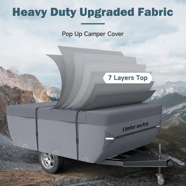 Alt view image 2 of 7 - Pop Up Folding Camper Cover Upgraded 7 Layers Top Tent Trailer Cover Waterproof Extra Thick Polypropylene Breathable Ripstop Anti-UV Pop Up Folding Trailer Cover Fits 8' - 10' Trailers
