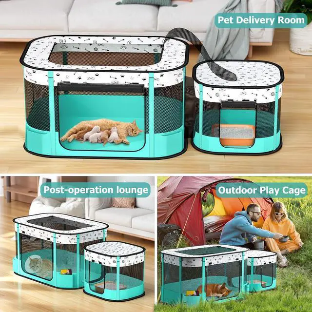 Alt view image 7 of 7 - Portable Cat Playpen, Foldable Pet Dog Playpen, for Kitten Puppy Play Pen Indoor/Outdoor, Cats Enclosure Cages Tent with Carrying Case, 600D Oxford 8-Rods, 32"x24"x22"