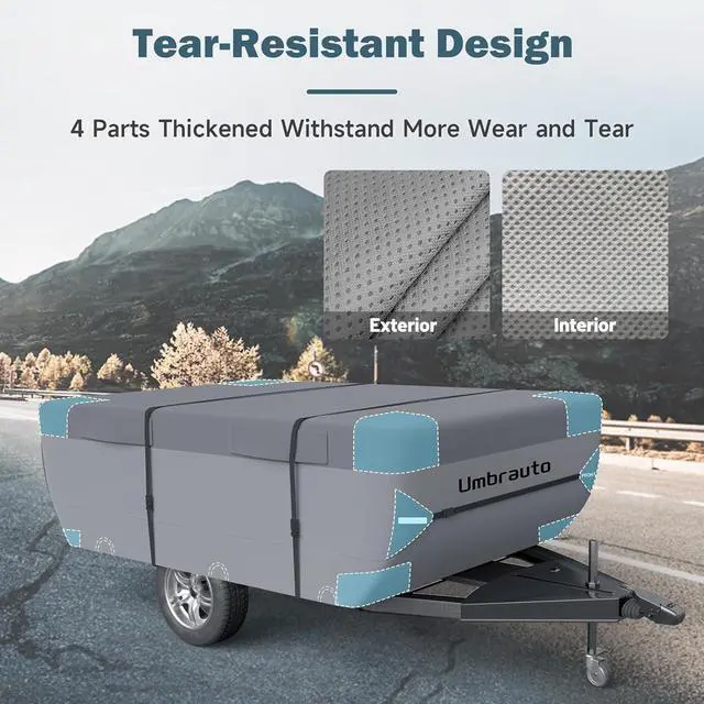 Alt view image 3 of 7 - Pop Up Folding Camper Cover Upgraded 7 Layers Top Tent Trailer Cover Waterproof Extra Thick Polypropylene Breathable Ripstop Anti-UV Pop Up Folding Trailer Cover Fits 8' - 10' Trailers