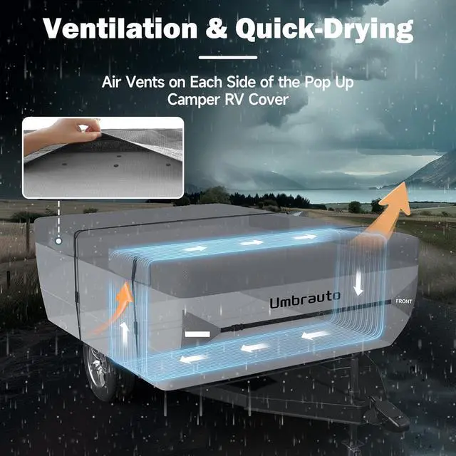 Alt view image 4 of 7 - Pop Up Folding Camper Cover Upgraded 7 Layers Top Tent Trailer Cover Waterproof Extra Thick Polypropylene Breathable Ripstop Anti-UV Pop Up Folding Trailer Cover Fits 8' - 10' Trailers