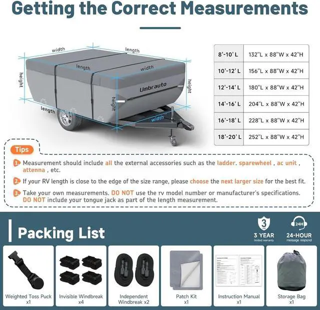 Alt view image 6 of 7 - Pop Up Folding Camper Cover Upgraded 7 Layers Top Tent Trailer Cover Waterproof Extra Thick Polypropylene Breathable Ripstop Anti-UV Pop Up Folding Trailer Cover Fits 8' - 10' Trailers