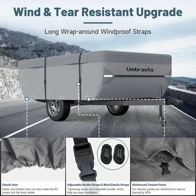 Alt view image 7 of 7 - Pop Up Folding Camper Cover Upgraded 7 Layers Top Tent Trailer Cover Waterproof Extra Thick Polypropylene Breathable Ripstop Anti-UV Pop Up Folding Trailer Cover Fits 8' - 10' Trailers