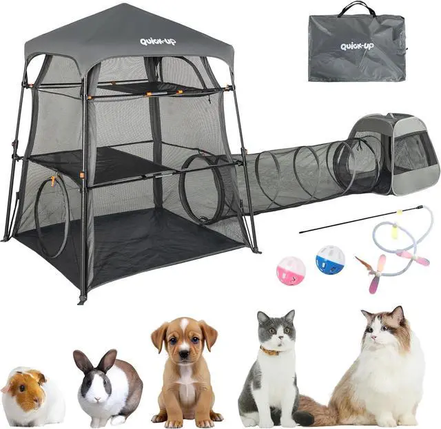 Main image of Cat Enclosure Kitten and Tower Tent for Indoor and Outdoor,3 Tier Cage Inside,Outdoor Catio,Portable and Foldable,Two Doors Design; Play Tunnel + Cube(with Three Ways)