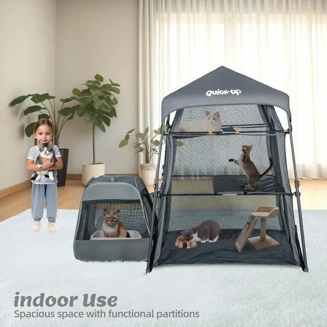 Alt view image 2 of 7 - Cat Enclosure Kitten and Tower Tent for Indoor and Outdoor,3 Tier Cage Inside,Outdoor Catio,Portable and Foldable,Two Doors Design; Play Tunnel + Cube(with Three Ways)