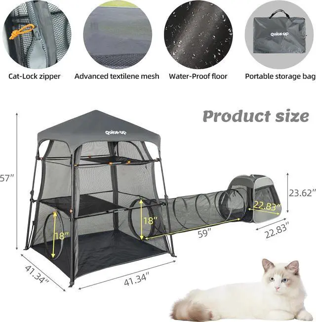 Alt view image 5 of 7 - Cat Enclosure Kitten and Tower Tent for Indoor and Outdoor,3 Tier Cage Inside,Outdoor Catio,Portable and Foldable,Two Doors Design; Play Tunnel + Cube(with Three Ways)