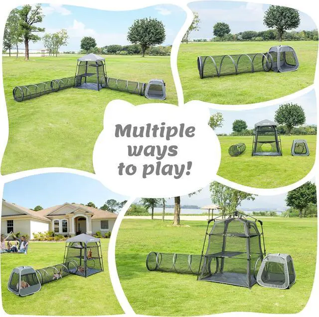Alt view image 7 of 7 - Cat Enclosure Kitten and Tower Tent for Indoor and Outdoor,3 Tier Cage Inside,Outdoor Catio,Portable and Foldable,Two Doors Design; Play Tunnel + Cube(with Three Ways)