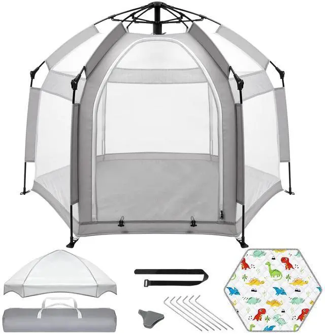 Main image of Pop Up Baby Playpen with UPF50+ Canopy & Mat, Indoor & Outdoor Foldable Play Pen for Babies and Toddlers, Portable Baby Beach Tent with Travel Bag, Pop Up Pack and Play Yard, Grey