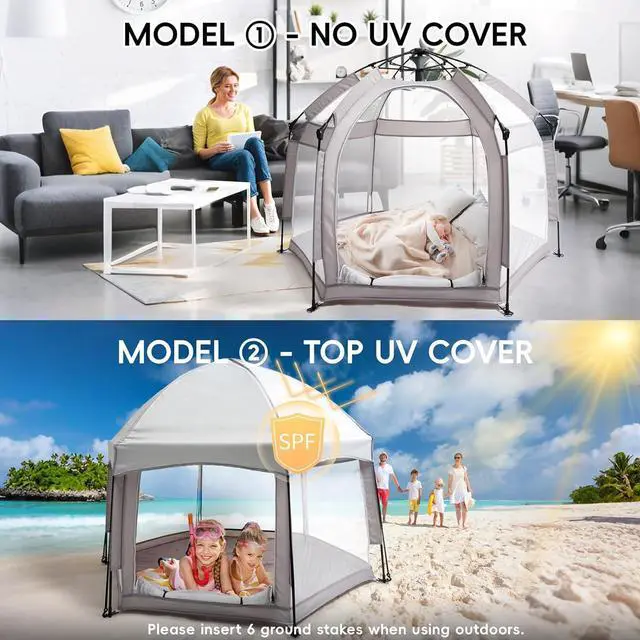 Alt view image 2 of 7 - Pop Up Baby Playpen with UPF50+ Canopy & Mat, Indoor & Outdoor Foldable Play Pen for Babies and Toddlers, Portable Baby Beach Tent with Travel Bag, Pop Up Pack and Play Yard, Grey