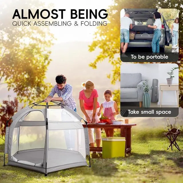 Alt view image 5 of 7 - Pop Up Baby Playpen with UPF50+ Canopy & Mat, Indoor & Outdoor Foldable Play Pen for Babies and Toddlers, Portable Baby Beach Tent with Travel Bag, Pop Up Pack and Play Yard, Grey