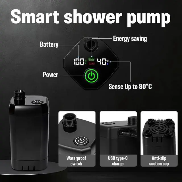 Alt view image 3 of 7 - Portable Shower for Camping, 6000mAh Rechargeable Camp Shower Pump with Immersion Water Heater, 6.6 Gal Foldable Bucket, 4 Spray Modes, Outdoor Camping Shower Kit for Travel, Pet Bath, Car Washing