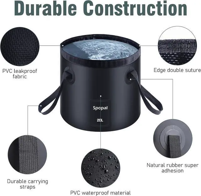 Alt view image 6 of 7 - Portable Camping Shower - 10000mAh Rechargeable, 5-Speed with Collapsible Bucket with Handle 20L, IPX8 Waterproof, LED Display Camp Shower Pump- Perfect for Hiking, Travel, Cars & Pets
