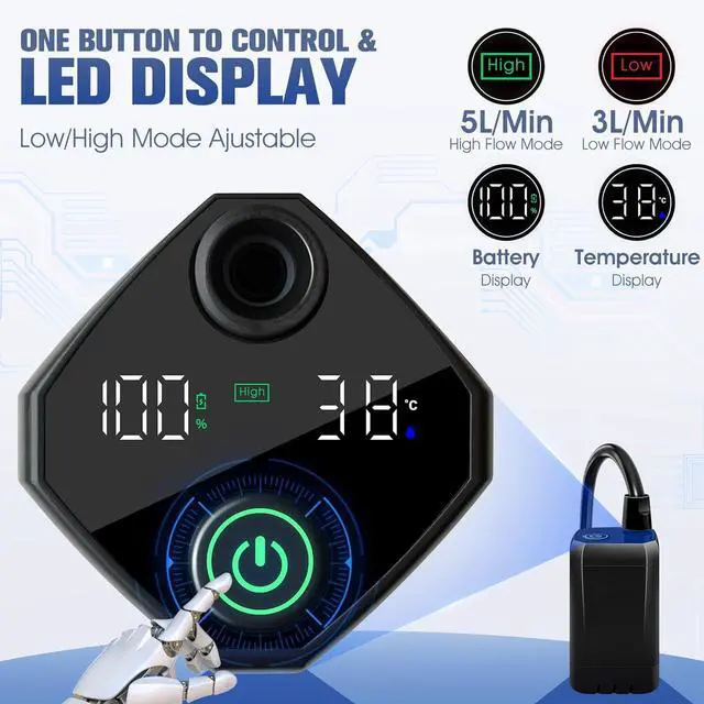 Alt view image 4 of 7 - Portable Shower with Heater, 6000mAh Battery Powered Portable Shower for Camping with 2000W Auto-Off Heater, Spray Adjustable Camping Shower with Heater, Digital Power & Temperature Display for Hiking