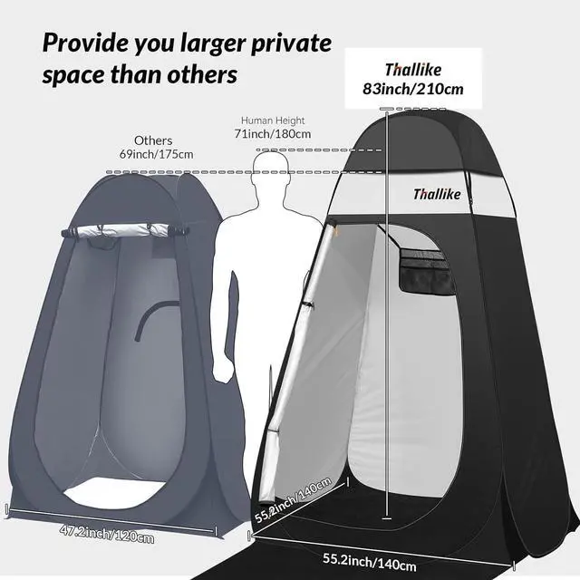 Alt view image 2 of 7 - Upgrade Pop Up Privacy Shower Tent 55" x 55" x 83", Portable Camping Shower Tent, Camping Toilet Changing Room with Rain Shelter & Extended Floor Mat, Dressing Room for Beach