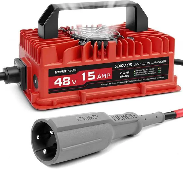 Main image of 15 AMP 48 Volt Golf Cart Battery Charger for Club Car 3-Pin Round Plug,for Lead Acid Battery